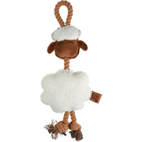 Jouet à corde en peluche mouton sonore pour chien "Wooly" - Marron/Blanc - L 15 x l 6 x H 40 cm