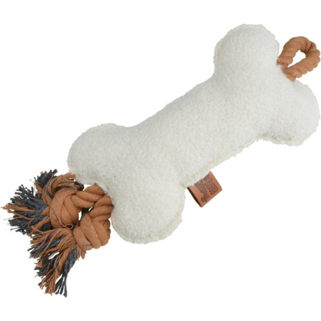 Jouet à corde en peluche os sonore pour chien "Wooly" - Marron/Blanc - L 13 x l 6 x H 37 cm