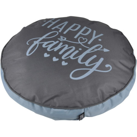 Coussin rond pour animaux imprimé Happy Family - Bleu/Gris - D 60 cm