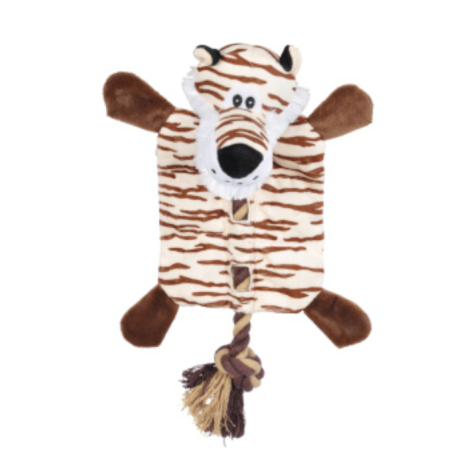 Jouet peluche Tigre sonore pour chien "Les Féroces" - Blanc/Marron - L 37 cm