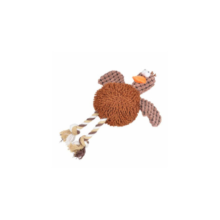 Jouet peluche canard sonore avec corde - Marron - L 28 x l 10 cm