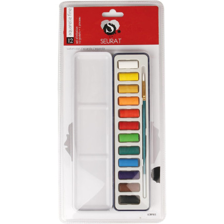 Set d'aquarelle avec 12 Couleurs + 1 Pinceau + Palette compartimentée - Multicolore