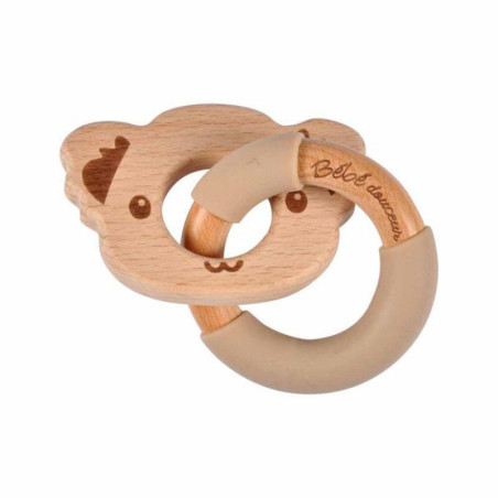 Jouet d'éveil double anneau en bois "Koala" - Beige - H 7 cm