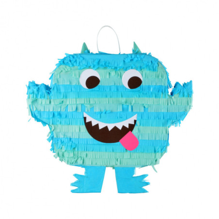 Pinata monstre rayé - Bleu - H 36 cm.