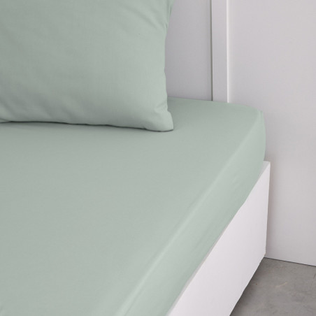 Drap housse simple en coton "Essential" - Vert céladon - 90 x 190 cm