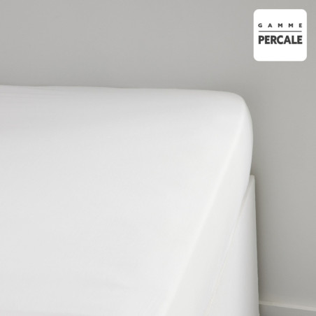 Drap housse grands bonnets en percale de coton pour lit double "Essential" - Blanc - 160 x 200 cm