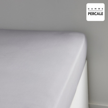 Drap housse en percale de coton pour lit double "Prestige" - Gris acier - 140 x 200 cm