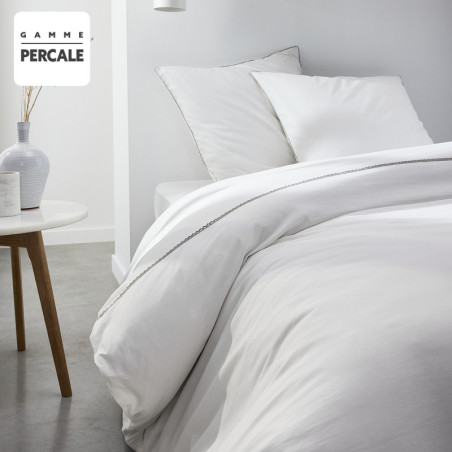 Parure de lit double en percale de coton "Prestige" - Blanc - 220 x 240 cm