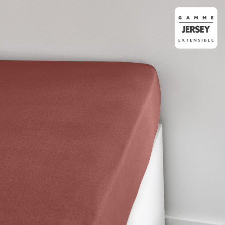 Drap housse simple en coton jersey "Essential" - Terracotta - 90 x 190 cm