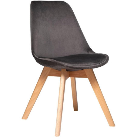 Chaise scandinave en velours "Baya" - Gris - L 48 x P 55 x H 81 cm