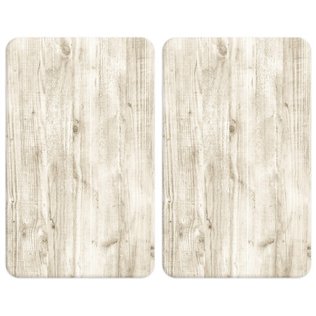 Set de 2 Protège-plaques de cuisson en verre imitation bois - Beige - L 30 x l 52 cm