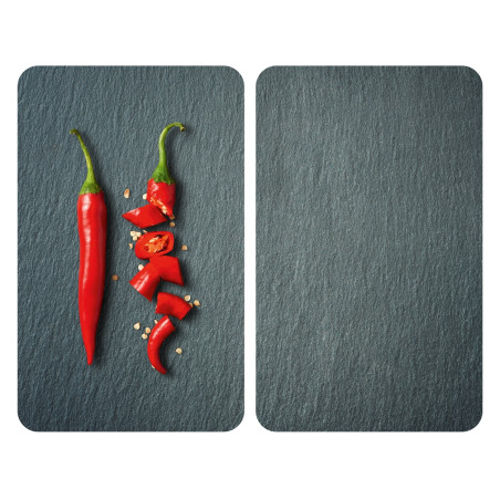 Set de 2 Protège-plaques de cuisson en verre "Cayenne" - Gris - L 30 x l 52 cm