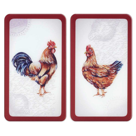 Set de 2 plaques de protection en verre universelle "Poules" - Multicolore - L 30 x l 52 x H 1.8-5.5 cm