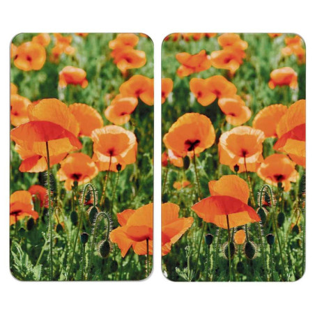 Lot de 2 plaques de protection en verre Universelle "Champ de Coquelicots" - Multicolore - l 30 x L 52 cm