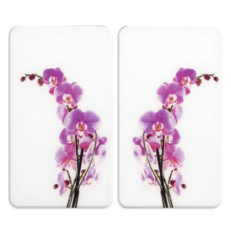 Lot de 2 plaques de protection en verre Universelle "Fleurs d´Orchidées" - Multicolore - l 30 x L 52 cm