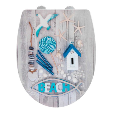 Abattant WC en thermoplastique avec motif plage "Beach" - Bleu et Blanc - Universelle