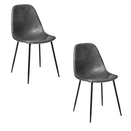 Lot de 2 chaises en Similicuir avec pieds en Métal - Gris