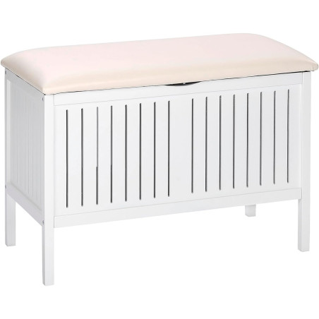 Banc coffre 2en1 en bois massif "Oslo" - Blanc - L 78 x H 55 x P 39 cm