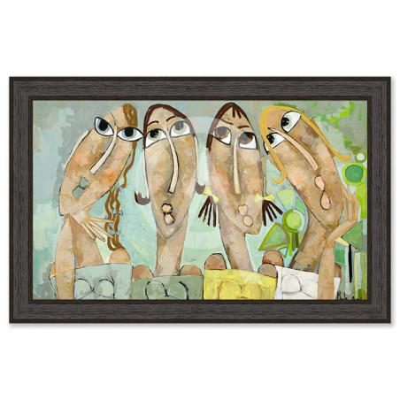Cadre décoratif en bois avec impression en PVC vernis "Les Filles en prairie" - Noir - 80 x 120 cm - Collection Gonnin