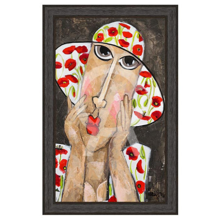 Cadre décoratif en bois avec impression en PVC vernis "La Fille aux coquelicots" - Noir - 60 x 90 cm - Collection Gonnin