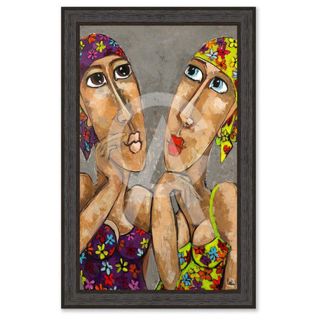 Cadre décoratif en bois avec impression en PVC vernis "La Fille aux bandanas" - Noir - 60 x 90 cm - Collection Gonnin