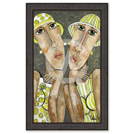 Cadre décoratif en bois avec impression en PVC vernis "Petites anglaises" - Noir - 60 x 90 cm - Collection Gonnin