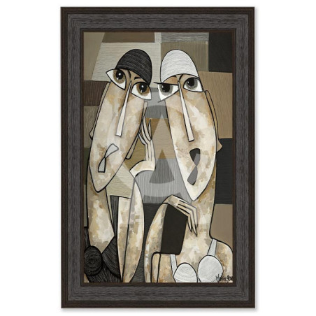 Cadre décoratif en bois avec toile vernis "Les Baigneuses d'Avignon" - Noir - 40 x 60 cm - Collection Gonnin