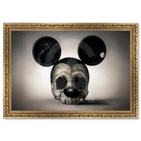 Cadre décoratif en bois avec toile vernis "RIP Mickey" - Doré - 40 x 60 cm - Collection Granger