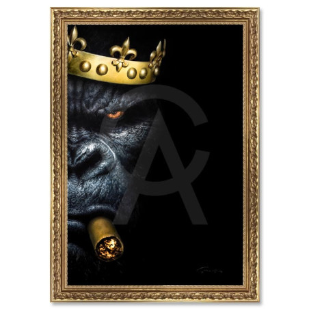 Cadre décoratif en bois avec toile vernis "The King" - Doré - 40 x 60 cm - Collection Granger