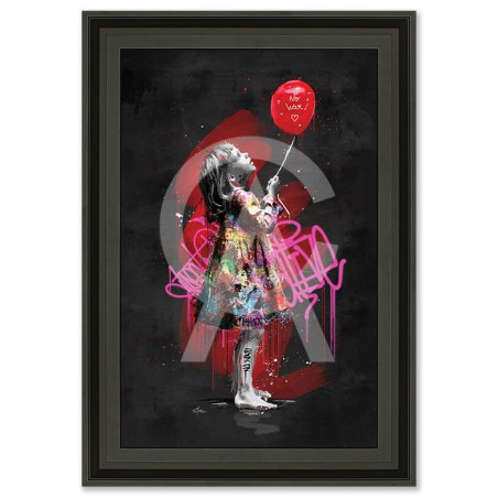 Cadre décoratif en bois avec impression en PVC vernis "La petite fille et le ballon" - Noir mat - 40 x 60 cm - Romaric