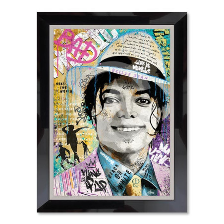 Cadre en bois avec impression en PVC vernis "Michael Jackson" - Noir/Argent - 50 x 70 cm - Collection Romaric