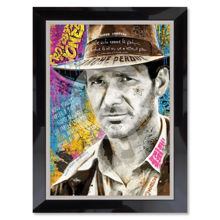 Cadre en bois avec impression en PVC vernis "Harrison Ford" - Noir/Argent - 50 x 70 cm - Collection Romaric