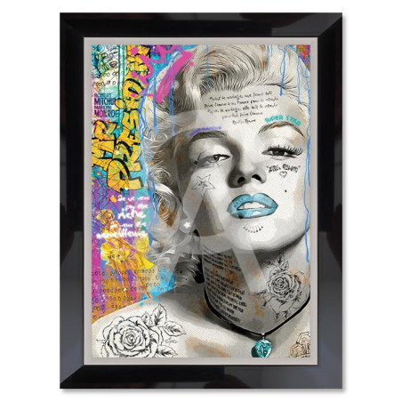 Cadre en bois avec impression en PVC vernis "Marilyn" - Noir/Argent - 50 x 70 cm - Collection Romaric