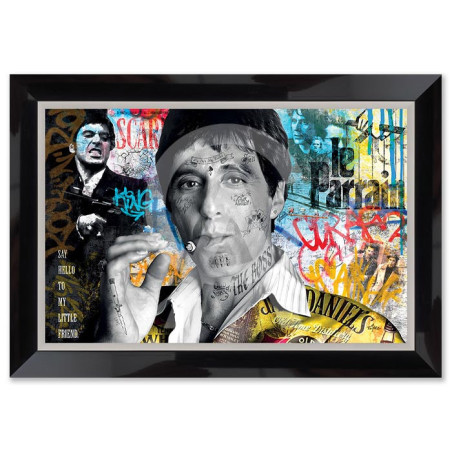 Cadre en bois avec impression en PVC vernis "Al Pacino" - Noir/Argent - 40 x 60 cm - Collection Romaric