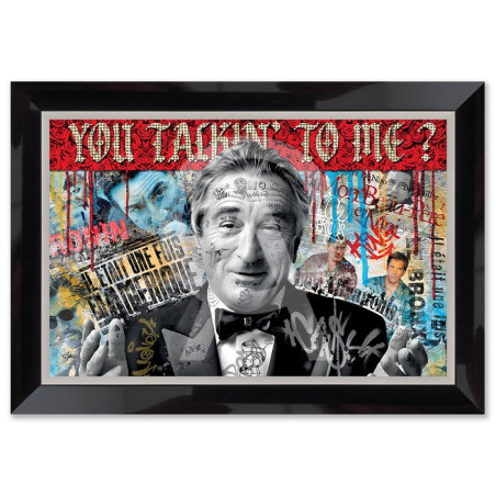 Cadre en bois avec impression en PVC vernis "Robert De Niro" - Noir/Argent - 40 x 60 cm - Collection Romaric