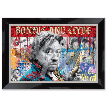 Cadre en bois avec impression en PVC vernis "Serge Gainsbourg" - Noir/Argent - 40 x 60 cm - Collection Romaric