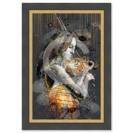 Cadre en bois avec impression en PVC vernis "La violoniste" - Noir/Dorée - 40 x 60 cm - Collection Romaric