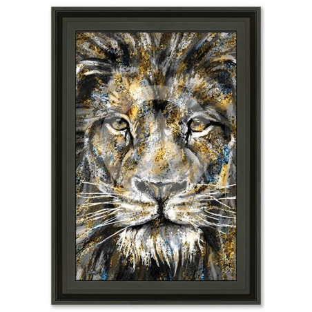 Cadre en bois avec impression en PVC vernis "Lion Flower" - Noir mat - 40 x 60 cm - Collection Romaric