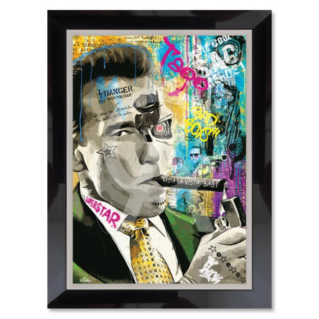 Cadre en bois avec impression en PVC vernis "Schwarzenegger" - Noir/Argent - 70 x 100 cm - Collection Romaric