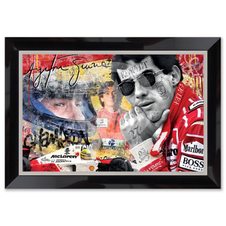 Cadre en bois avec impression en PVC vernis "Ayrton Senna" - Noir/Argent - 40 x 60 cm - Collection Romaric