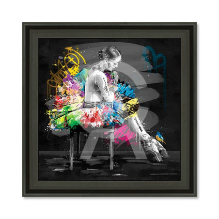 Cadre en bois avec impression en PVC vernis "La danseuse et loiseau" - Noir - 40 x 40 cm - Collection Romaric