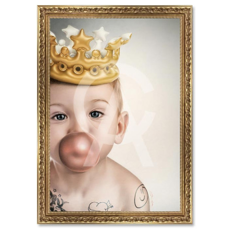 Cadre en bois avec impression en PVC vernis "Baby King" - Doré - 80 x 120 cm - Collection Granger