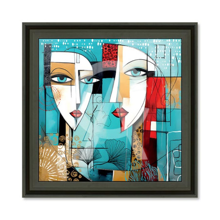 Cadre en bois avec impression en PVC vernis "2 Amoureux symétriques" - Noir mat - 40 x 40 cm - Collection Romaric