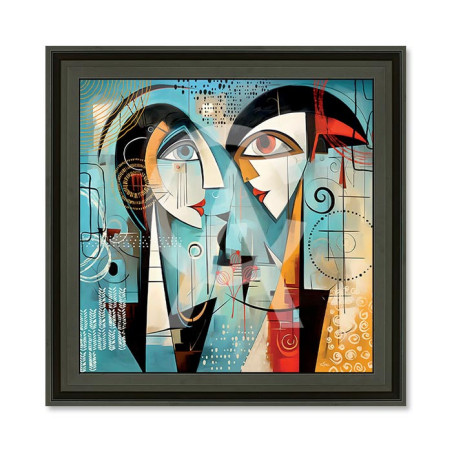 Cadre en bois avec impression en PVC vernis "2 Amoureux et la fleur" - Noir mat - 40 x 40 cm - Collection Romaric