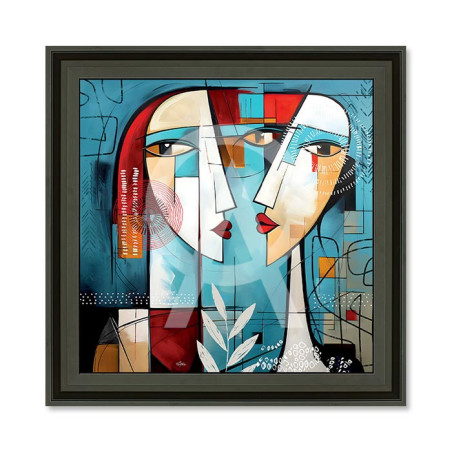 Cadre en bois avec impression en PVC vernis "2 Amoureux face à face" - Noir mat - 40 x 40 cm - Collection Romaric