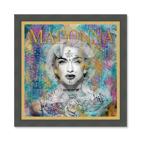 Cadre en bois avec impression en PVC vernis "Madonna" - Noir/Dorée - 40 x 40 cm - Collection Romaric