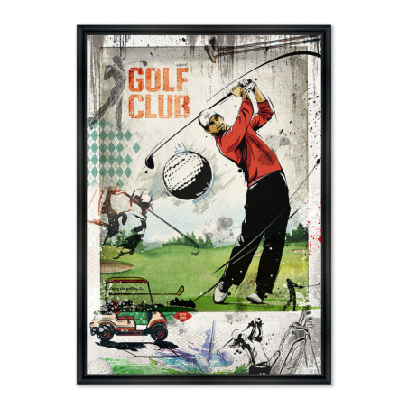 Cadre en bois avec impression en PVC vernis "Golf Club" - Noir mat - 60 x 90 cm - Collection Rubix