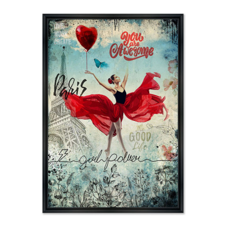 Cadre en bois avec impression en PVC vernis "Girlpower Paris" - Noir mat - 30 x 45 cm - Collection Rubix