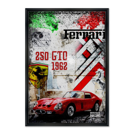 Cadre en bois avec impression en PVC vernis "250 GTO Rosso" - Noir mat - 30 x 45 cm - Collection Rubix