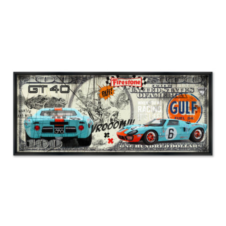 Cadre en bois avec impression en PVC vernis "Dollar Ford GT Gulf" - Noir - 18,5 x 45 cm - Collection Rubix